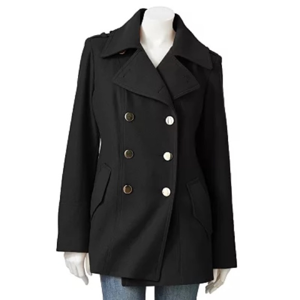 Dana Buchman black wool blend peacoat